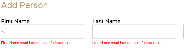 Required fields and default RFID access level