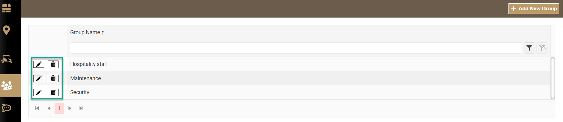 Edit and Delete controls for saved groups
