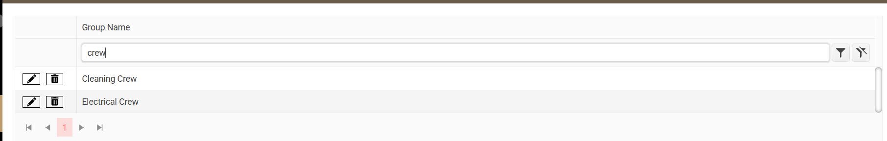 Group search and filter options