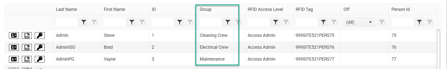 Group selection on a person record