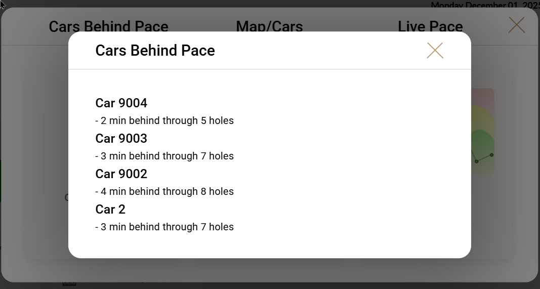 Cars Behind Pace list