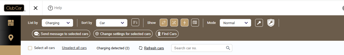 Fleet list filtered by vehicles on charge
