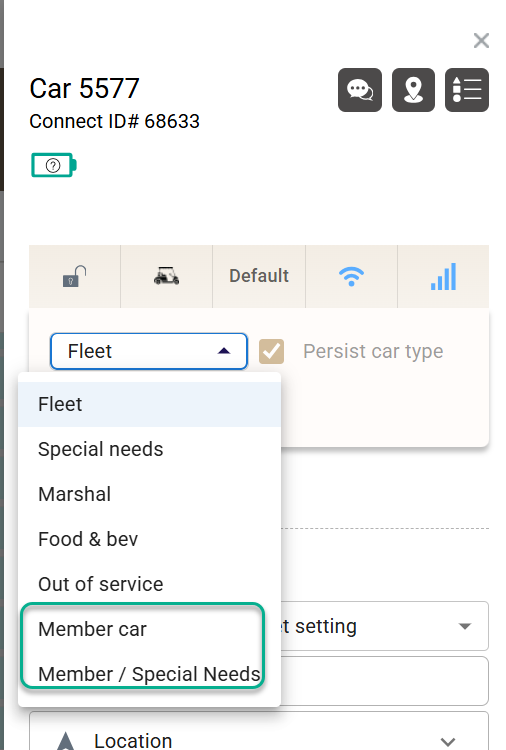 Member Car vehicle type options in Car Detail