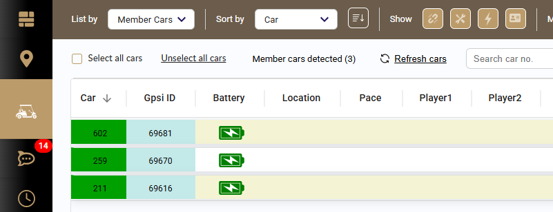 Member Car type filter in the Fleet list