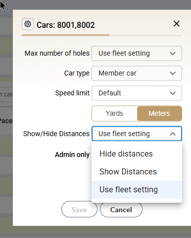 Member Car type on the Select Cars screen
