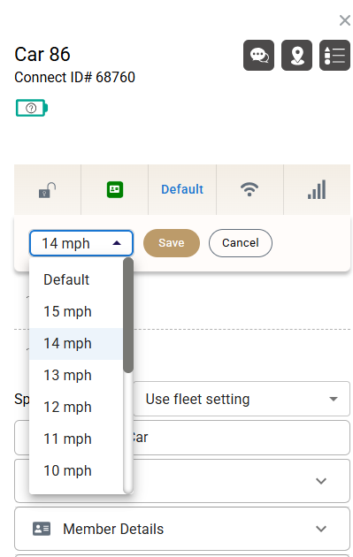 Member Car maximum-speed setting in Car Detail
