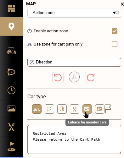 Member Car vehicle types in Action Zone settings