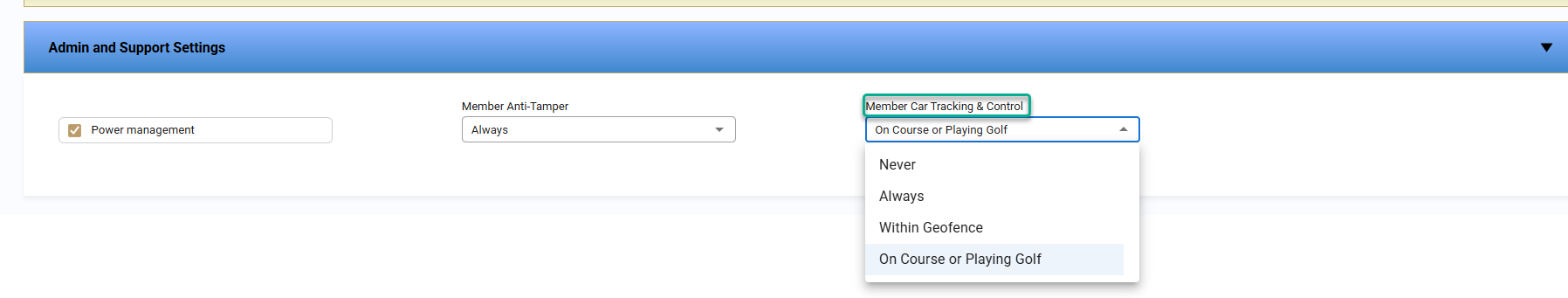 Member Car Tracking and Control settings